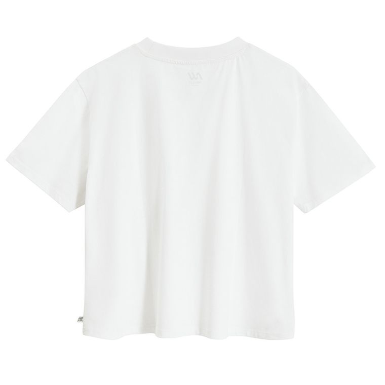 Tricou cropp alb din bumbac pieptanat NOWEAR