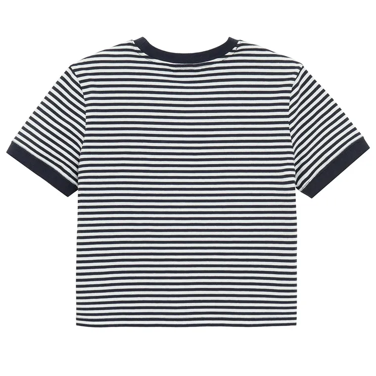 Tricou cu imprimeu in dungi si croiala crop NOWEAR