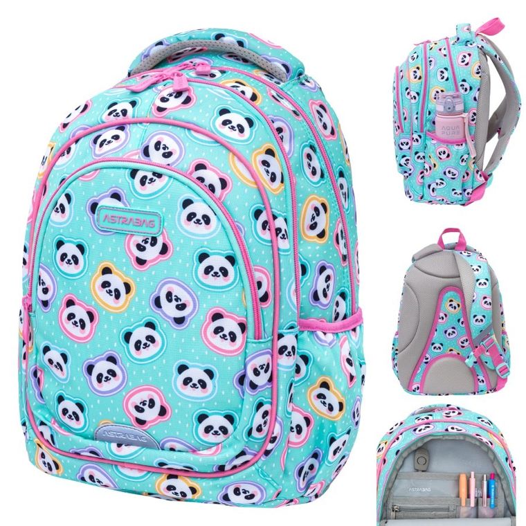 Astrabag, rucsac pentru scoala, cu 3 compartimente, Minty Pandas