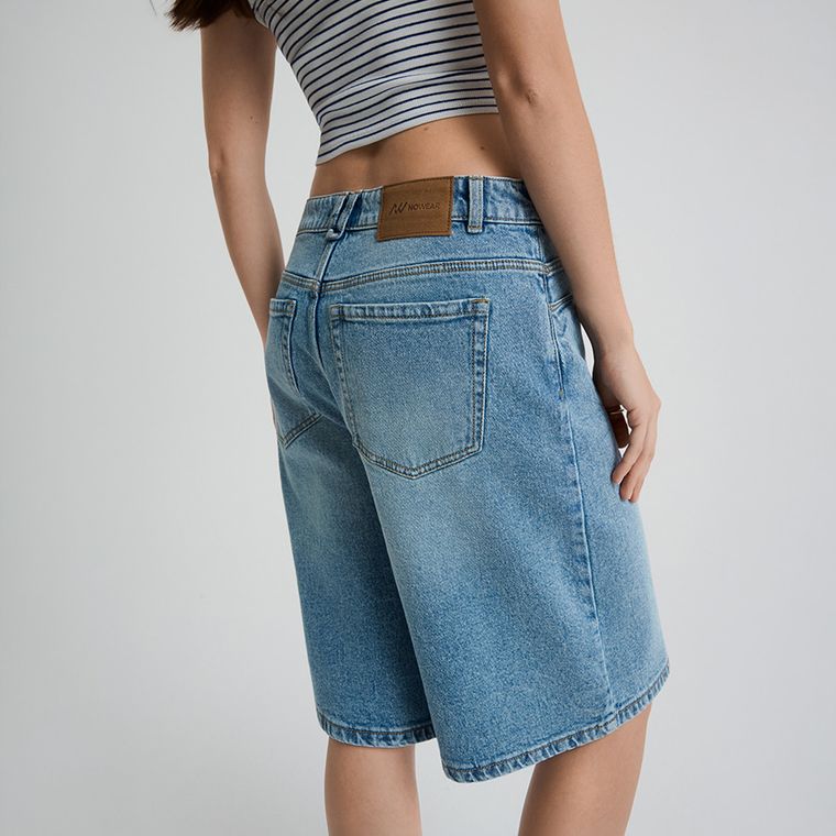 Bermude din denim cu talie reglabila unisex NOWEAR
