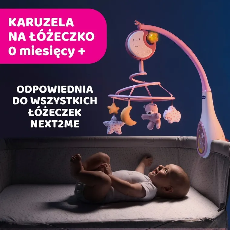 Chicco, Next2Dreams, Carusel pentru patut 3in1, roz