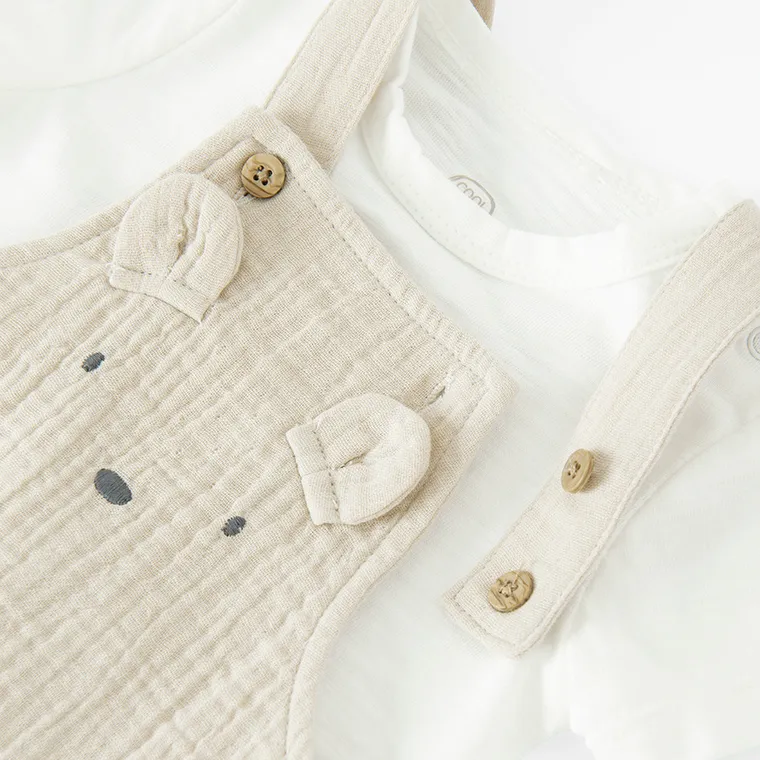 Cool Club, Set pentru baieti, Body cu maneca scurta, Salopeta scurta, muselina, mix