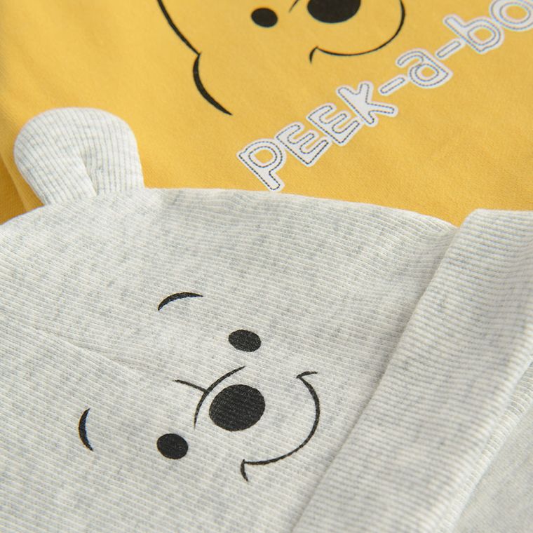 Cool Club, Set pentru baieti, Pijama tip salopeta, Caciula, gri-galben, imprimeu Winnie the Pooh
