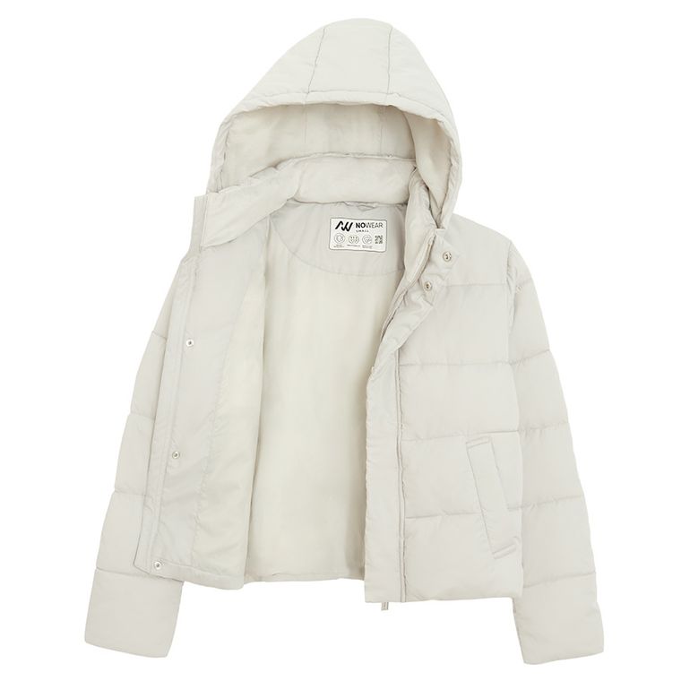 Geaca gri calduroasa cu gluga cropped NOWEAR