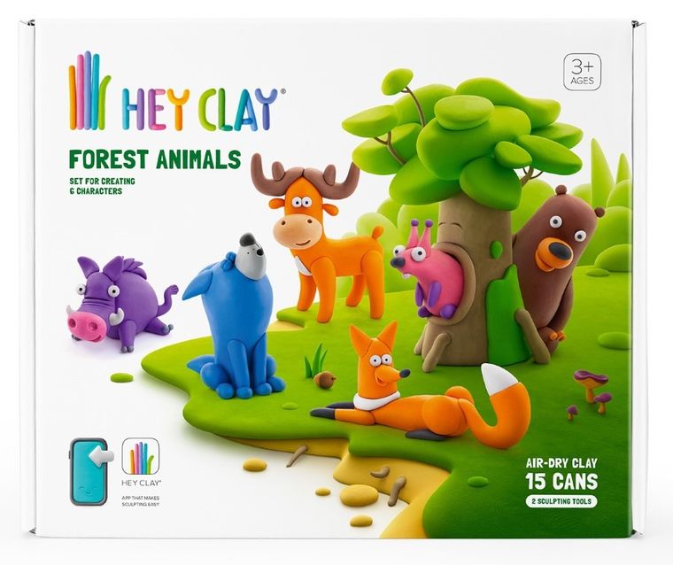 Hey Clay, Forest Animals, set creativ, 15 cutii de plastilina