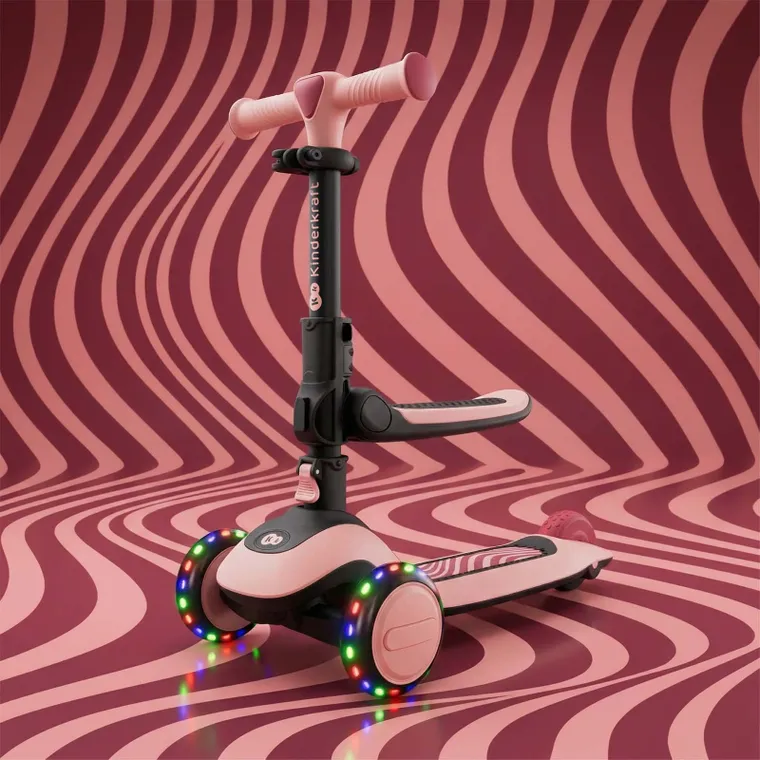 Kinderkraft, Halley 2, trotineta cu 3 roti de echilibru 2in1, LED, Rose Pink