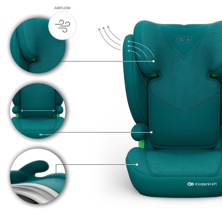 Kinderkraft, Junior Fix 2 Plus, i-Size, scaun auto, green, 100-150 cm