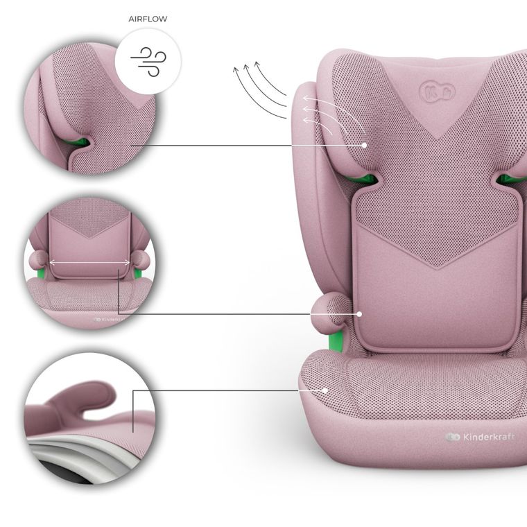 Kinderkraft, Junior Fix 2 Plus, i-Size, scaun auto, pink, 100-150 cm