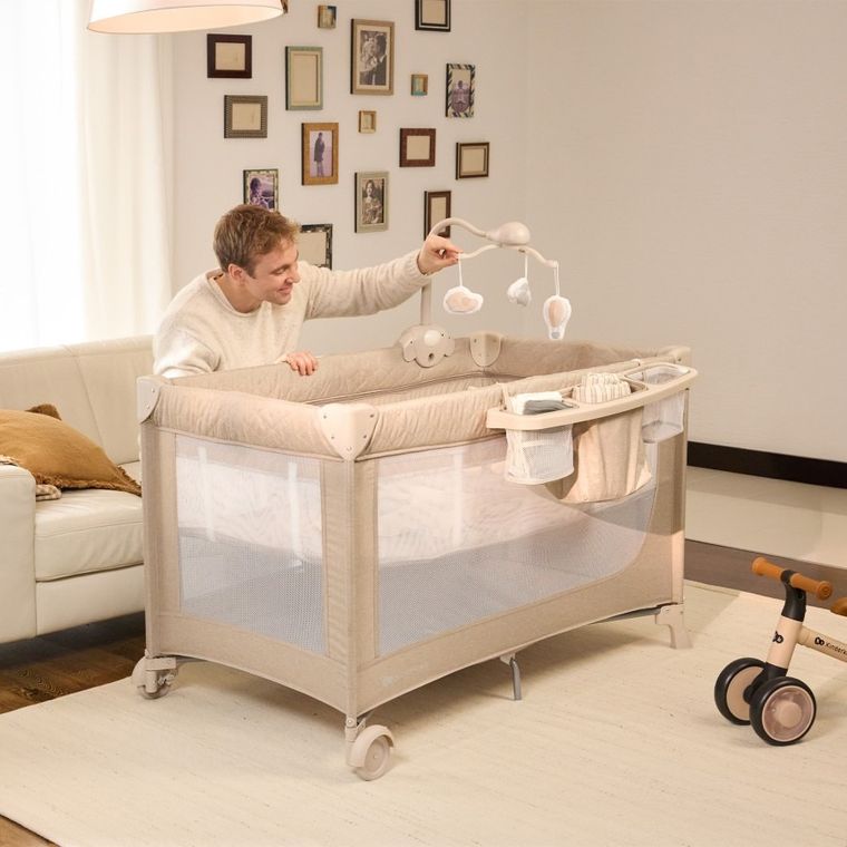 Kinderkraft, Leody Up, patut de volaj cu accesorii, beige