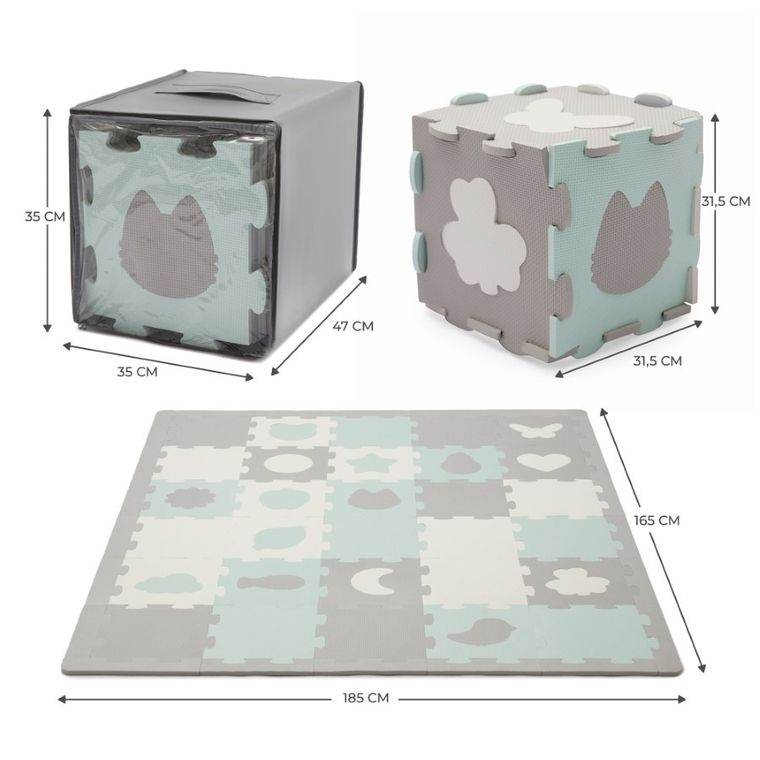 Kinderkraft, Luno Shapes, covoras din spuma puzzle 3D, menta verde