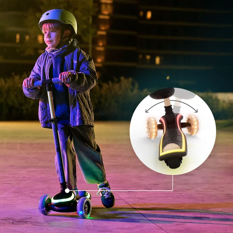 Kinderkraft, RAKET UP, trotineta LED cu 3 roti cu sezut, 2in1, Beige