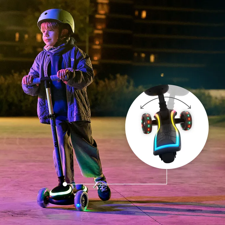 Kinderkraft, RAKET UP, trotineta LED cu 3 roti cu sezut, 2in1, Black