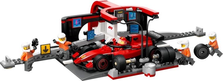 LEGO City, Boxa si mecanici F1 cu masina Ferrari, 60443