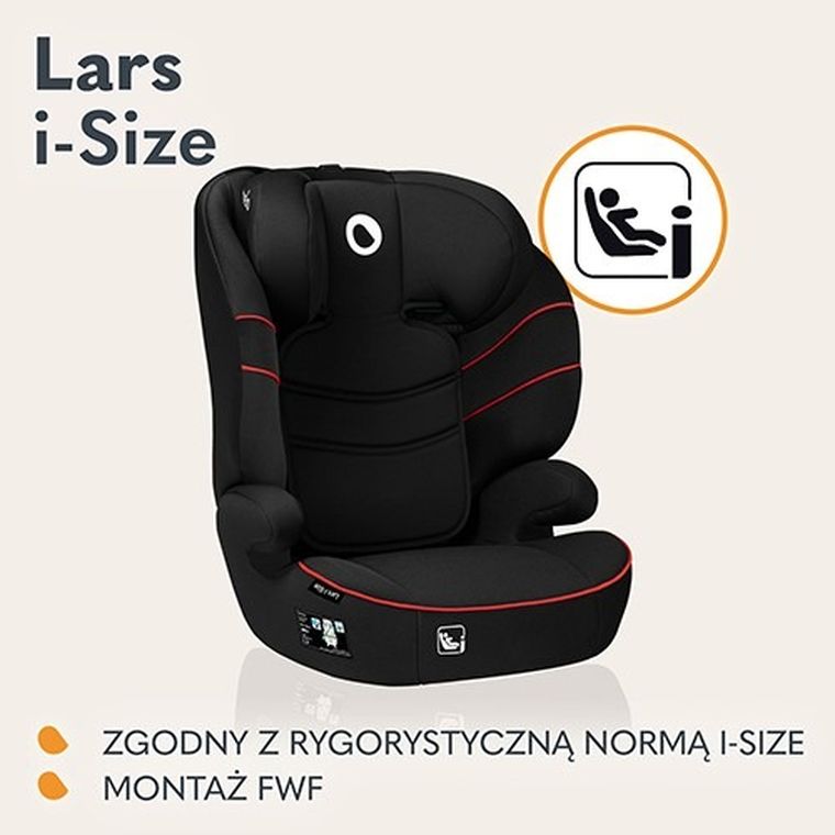 Lionelo, Lars, I-size, scaun auto, 100-150 cm, Sporty Black Red