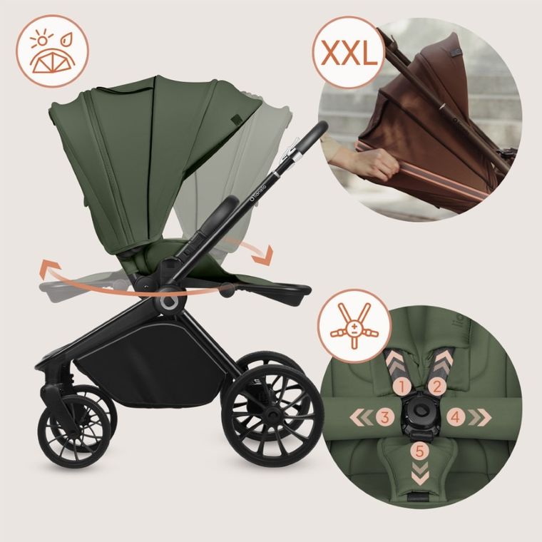 Lionelo, Mika Plus, carucior multifunctional, 3in1, Green Olive