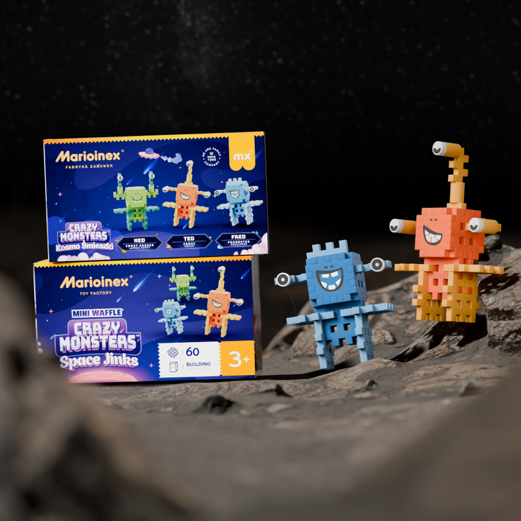 Marioinex, Mini Waffle, Crazy Monsters, Space Jinks, set de constructie, 60 piese