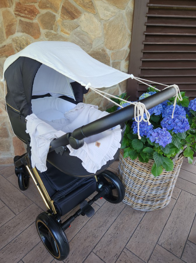 MimiNu, baldachin pentru carucior, protectie de soare, muselina de bumbac, crema