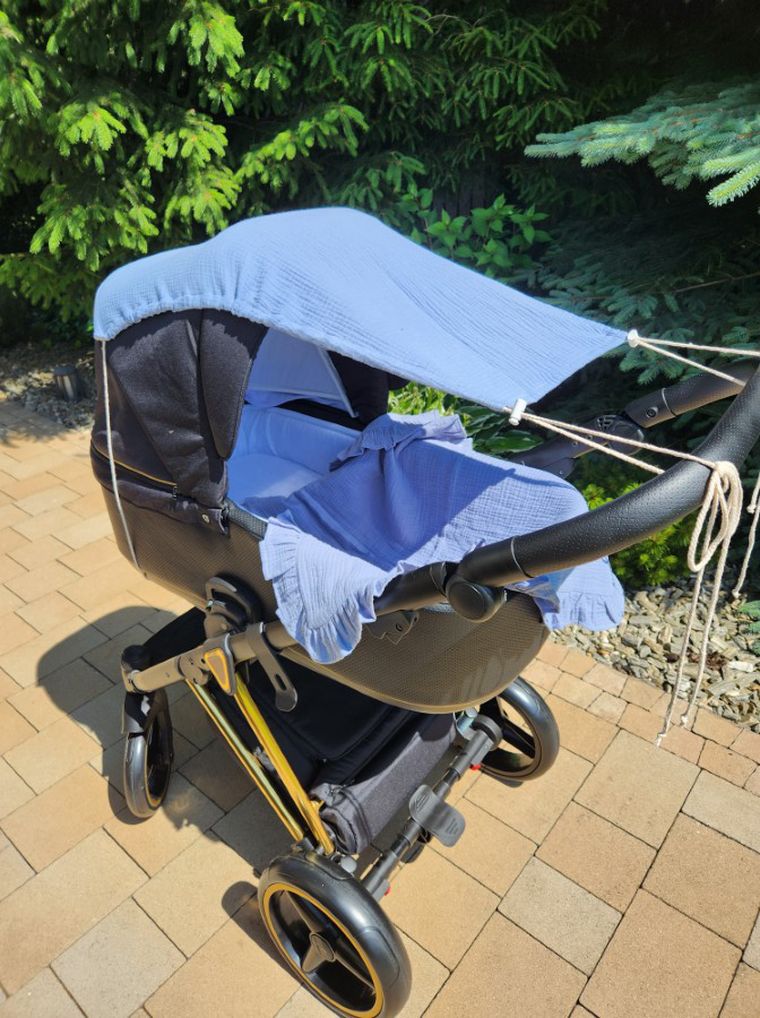 MimiNu, baldachin pentru carucior, protectie de soare, muselina de bumbac, denim
