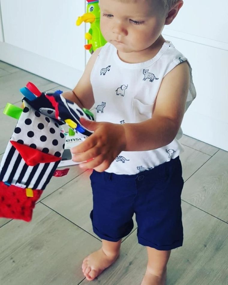 Mom's Care, carticica, jucarie senzoriala contrastanta, albastru