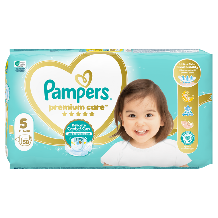 Pampers Premium Care, scutece marimea 5, 11-16 kg, 58 buc.