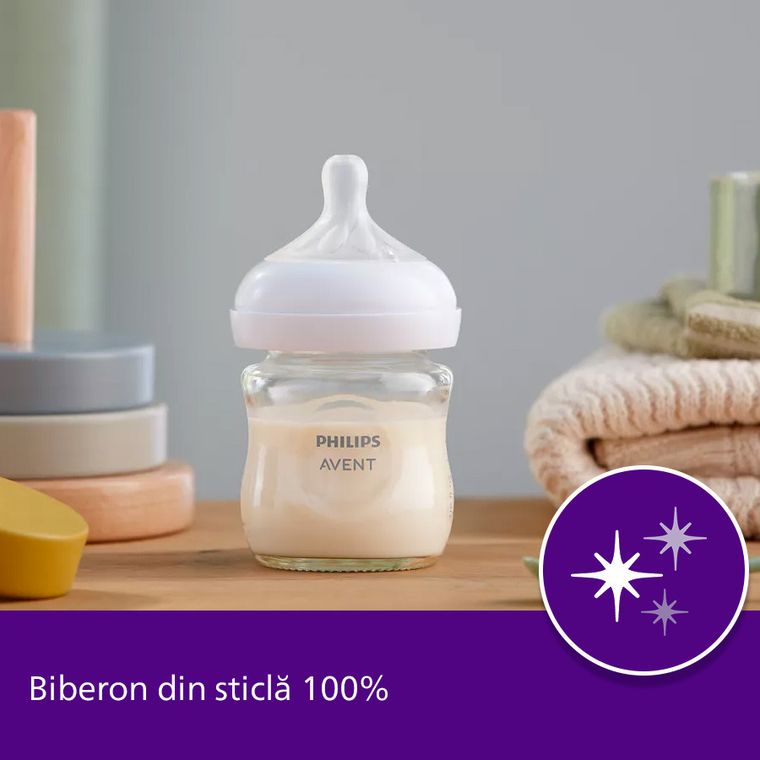 Philips Avent, Natural, Response, biberon de sticla, 120 ml, SCY930/01
