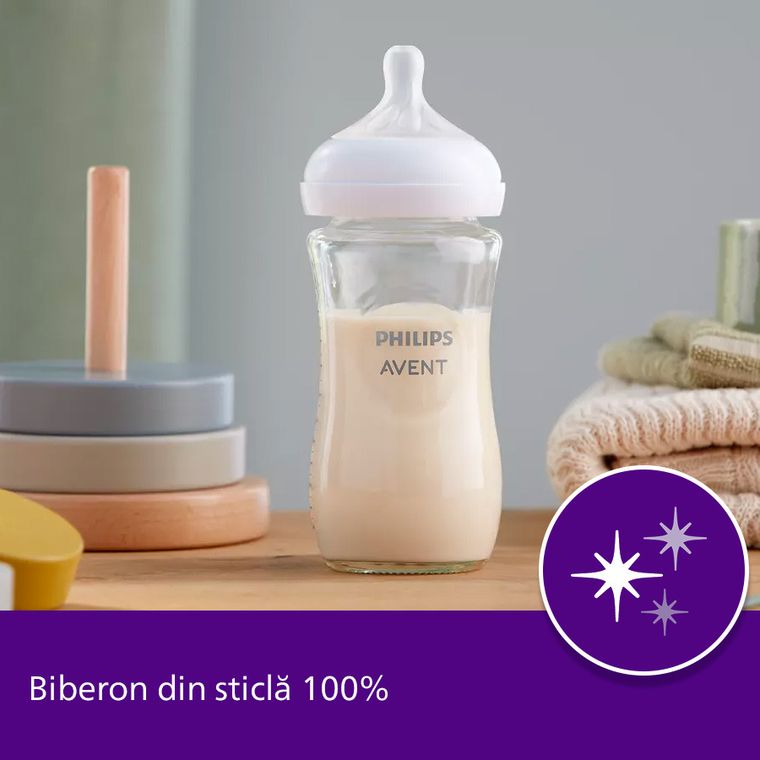 Philips Avent, Natural, Response, biberon de sticla, 240 ml, 1 luni+, SCY933/01