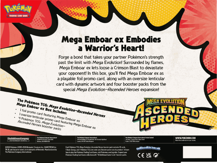 Pokemon TCG: Mega Evolution, Ascended Heroes, Mega Emboar ex Box, joc de carti