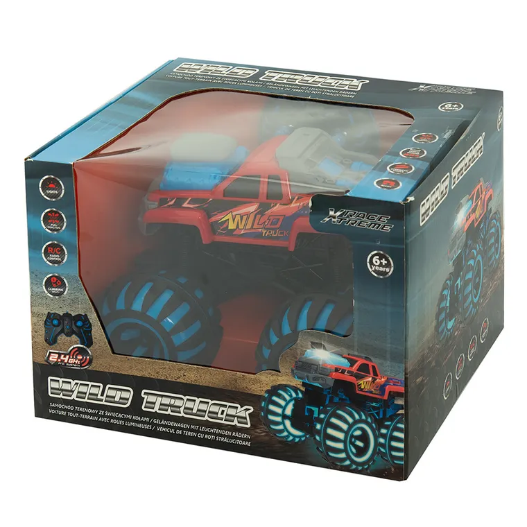 Race Xtreme, Wild Truck, masina de teren cu roti luminoase, vehicul cu telecomanda, 1:12