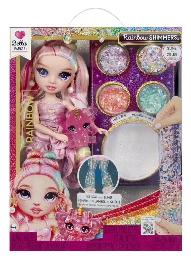 Rainbow High, Shimmers with Slime, Bella, papusa fashion cu plastilina