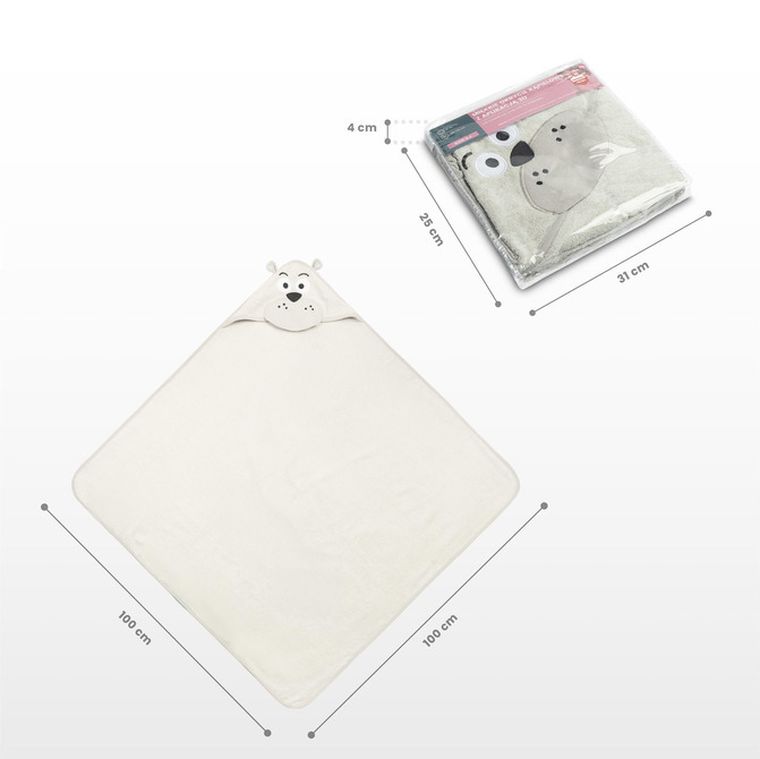 Sensillo, Water Friends, husa de baie moale cu aplicatie 3D, Ursulet, gri, 100-100 cm