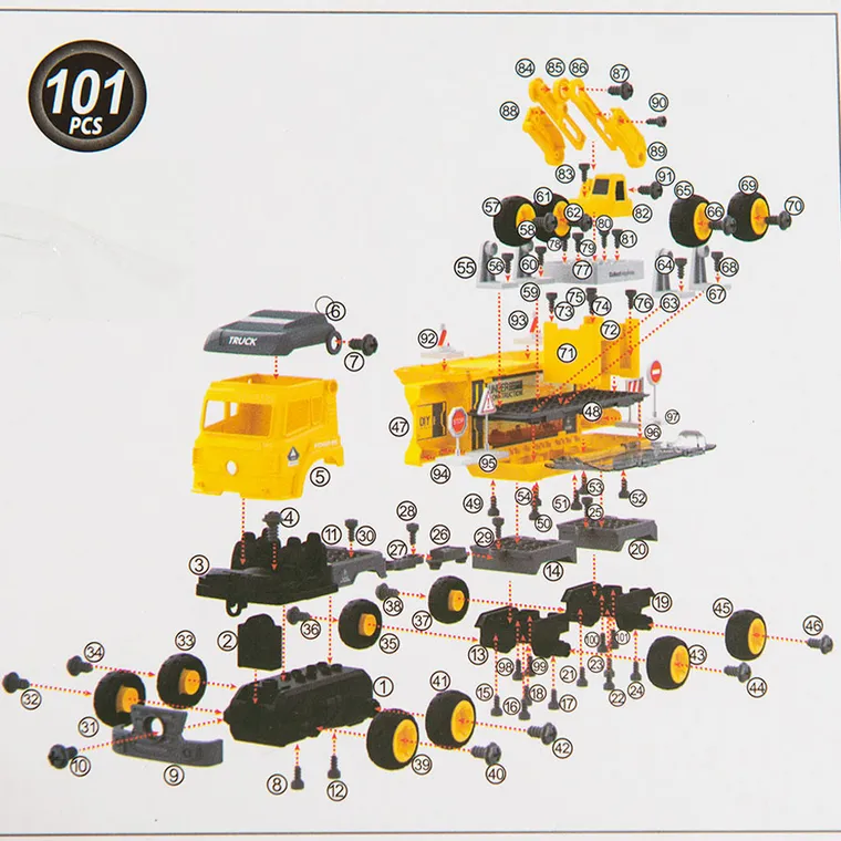 Smiki, camion de transport cu sunete, surubelnita, set