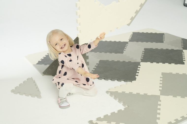 Smiki, covoras din spuma, puzzle, gri, 96 elemente, 180-180 cm