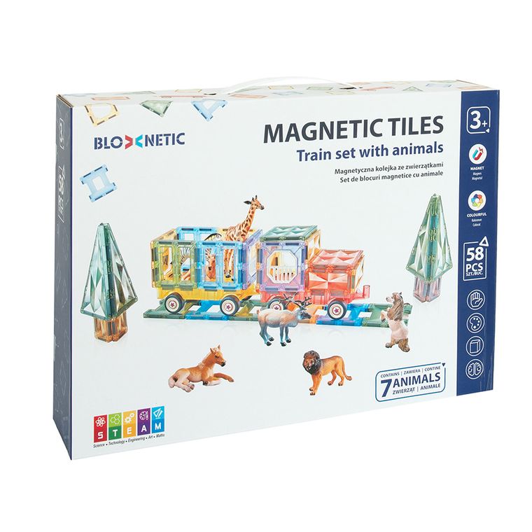 Smiki, trenulet cu animalute, piese magnetice, 58 elemente