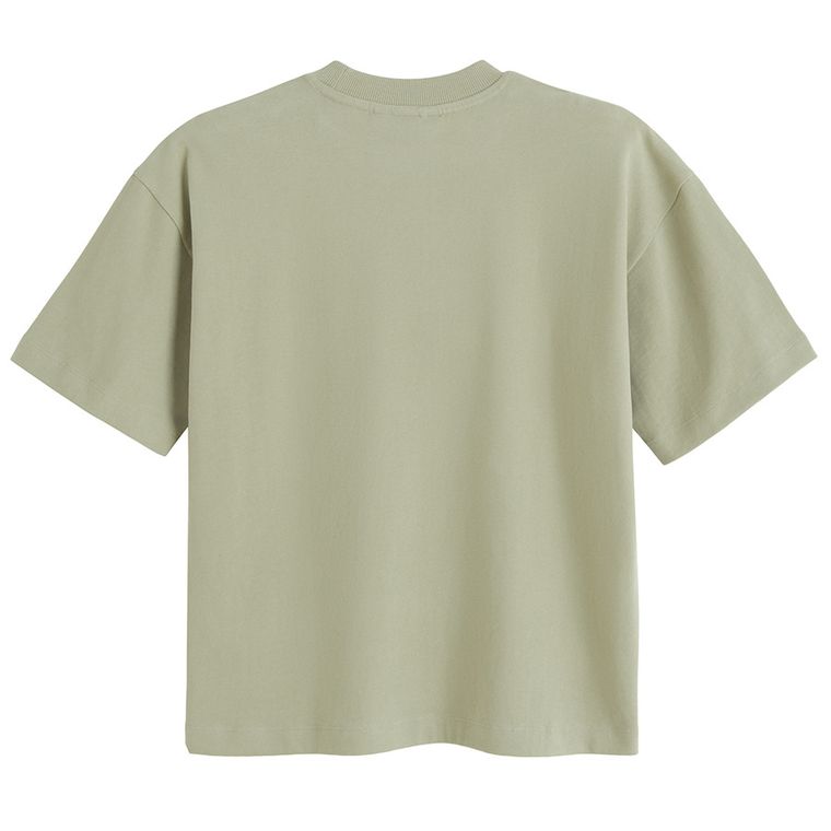 Tricou oversize kaki din bumbac pieptanat unisex NOWEAR