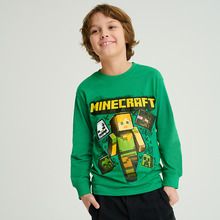 Cool Club, Bluza cu maneca lunga pentru baieti, verde, imprimeu Minecraft