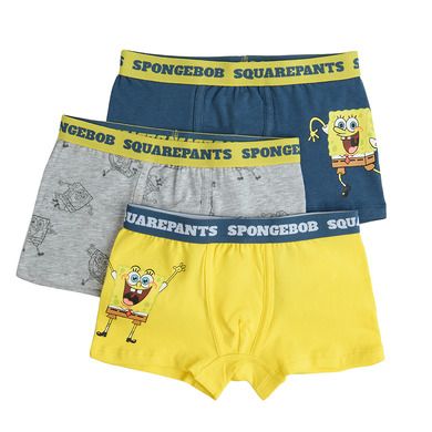 Cool Club, Boxeri pentru baieti, galben, bleumarin, gri, imprimeu SpongeBob, set, 3 buc.