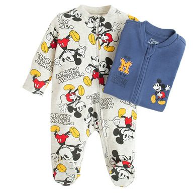 Cool Club, Pijama tip salopeta pentru baieti, albastru, gri, imprimeu Mickey Mouse, set, 2 buc.